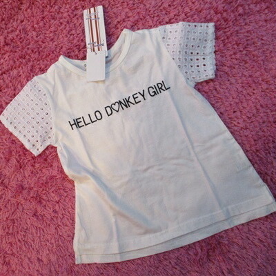 ☆【郵便(クリックポスト)対応】Donkey Jossy(ドンキージョシー) 女の子 袖レース ロゴTシャツ 110cm(06-3457)拍卖