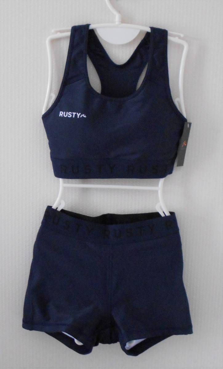 【新品】特価 RUSTY レディース フィットネス水着 水陸両用 7Sサイズ ネイビー ジムウエア ヨガウエア 定価6900円拍卖