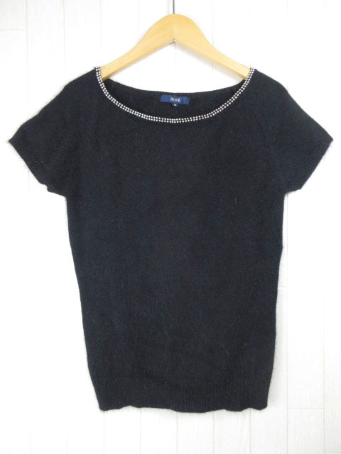 ロペ ROPE ニット ニットソー フェイクパール 装飾 アンゴラ 半袖 ブラック M 秋冬拍卖