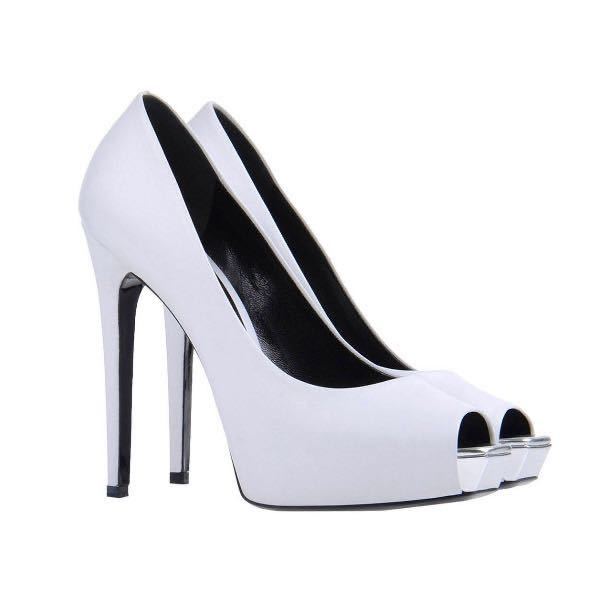 ☆ BARBARA BUI 脚長 美脚 オープントゥ パンプス 39.5 ホワイト マット ヒール 厚底 ミュール 25.0 25.5 セクシー 白 シルバー拍卖