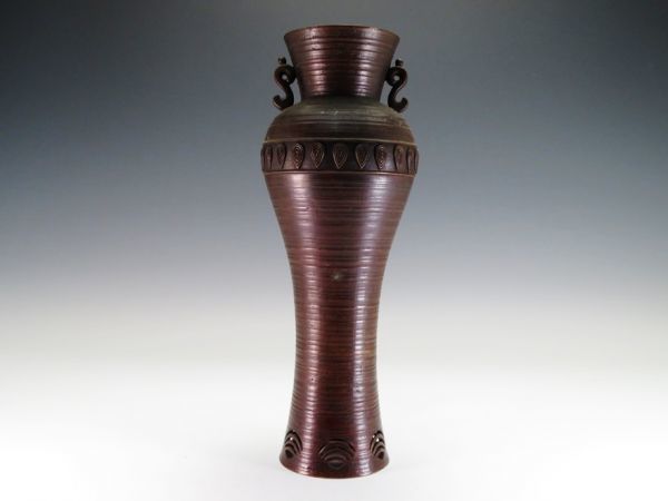 【1062】明治時代 南蛮風 銅製耳付花瓶 971g!蔵出!買取品!拍卖