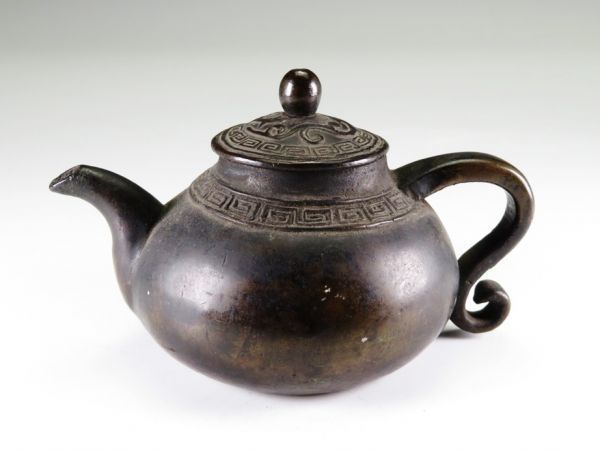 【1494】明治時代 文房具 書道具 古銅手付 急須型水滴 204g!蔵出!買取品!拍卖