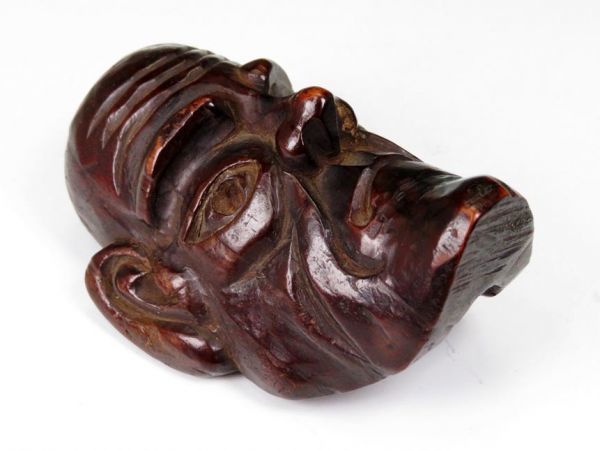 【1593】明治時代 腰堤 木彫 人物面根付!蔵出!買取品!拍卖