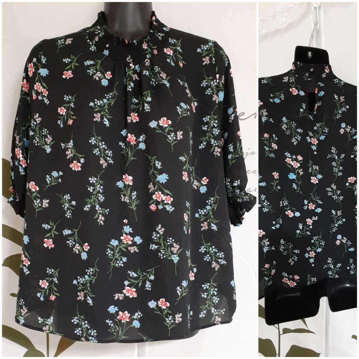 Y 3/3 INGNI 花柄ブラウス ブラック サイズ M拍卖