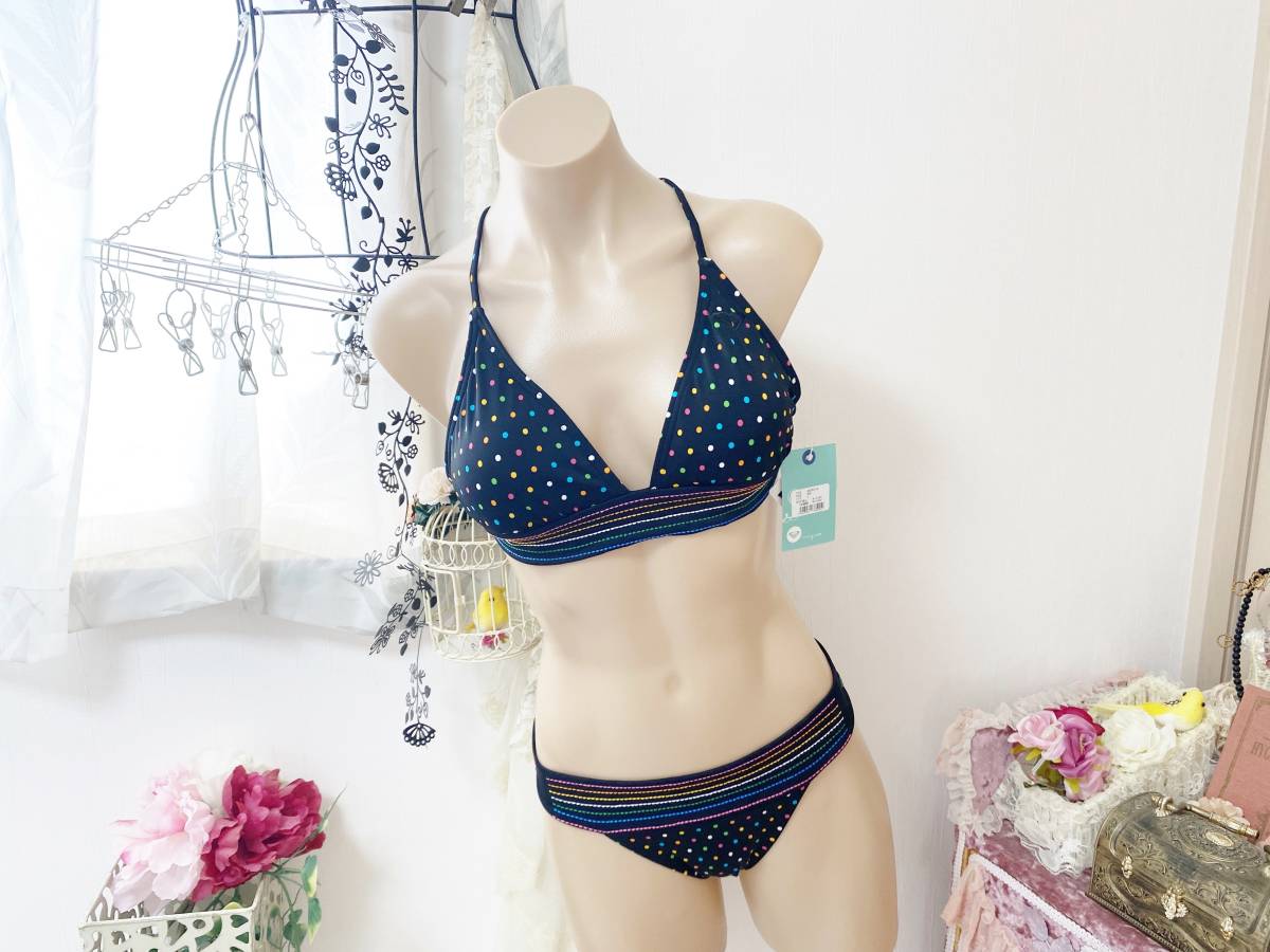 ●レディス水着 L●ロキシー【ROXY】ソフト三角ビキニ:MIXカラフルドット柄/ブラック 定価:12,900+税拍卖