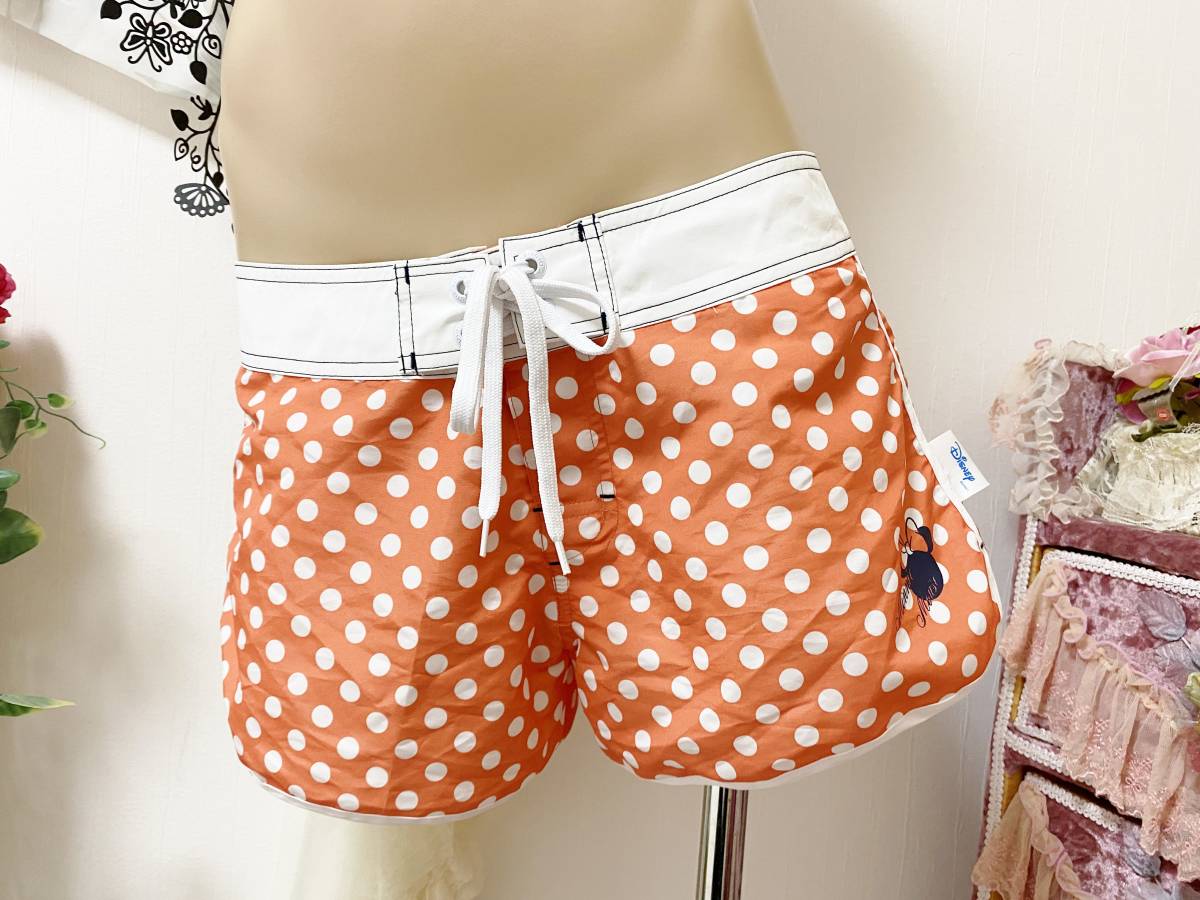 ●レディス水着 L●ディズニー*ミニーマウス◆ラッシュガード*水着ショートパンツ:オレンジドット拍卖