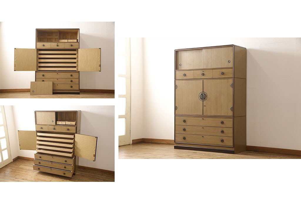 R-053003 中古 美品 モダンなデザインが目を引く桐箪笥風和タンス(衣装箪笥、着物箪笥)(R-053003)拍卖