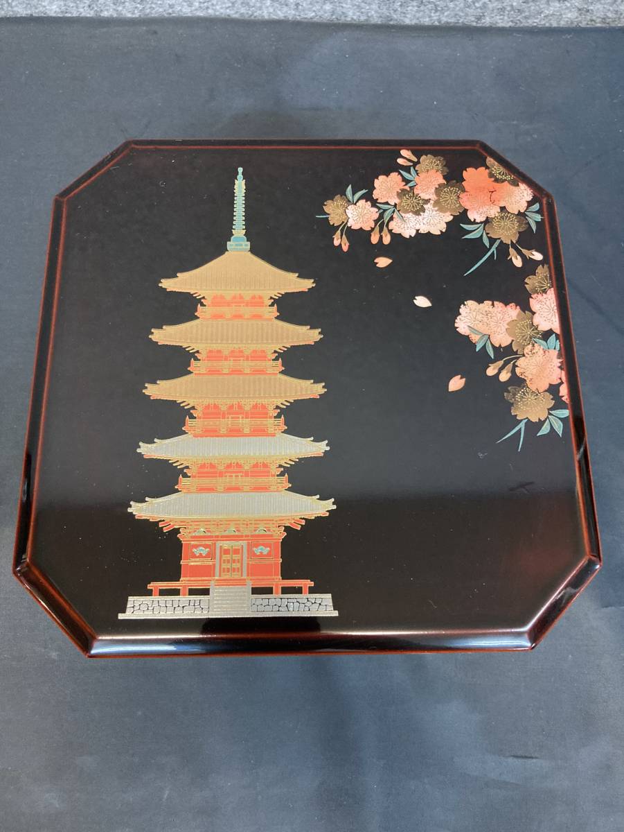 越前塗 重箱一段 幅180 奥行き180 高さ65 お弁当箱 お重※箱あり拍卖