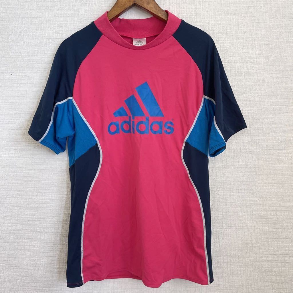 adidas アディダス 半袖Tシャツ プラクティスシャツ CLIMACOOL Sサイズ ピンク×青拍卖