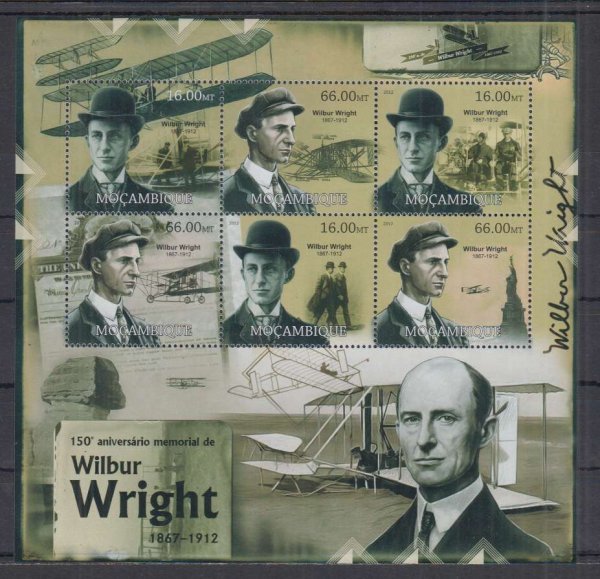 モザンビーク切手『ウィルバー・ライト没後100周年』6枚シート 2012拍卖