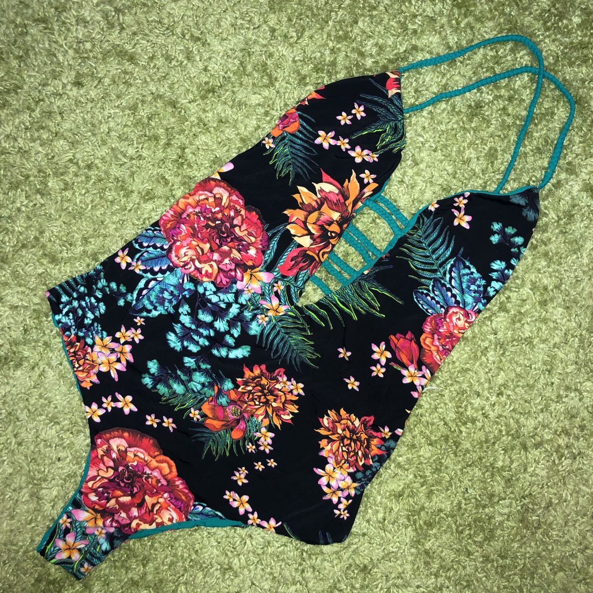 SAN LORENZO ブラジリアンビキニ 水着 モノキニ ワンピース ブラック グリーン 黒 緑 花柄 フラワー サンロレンゾ サンロレンツォ ハワイ拍卖