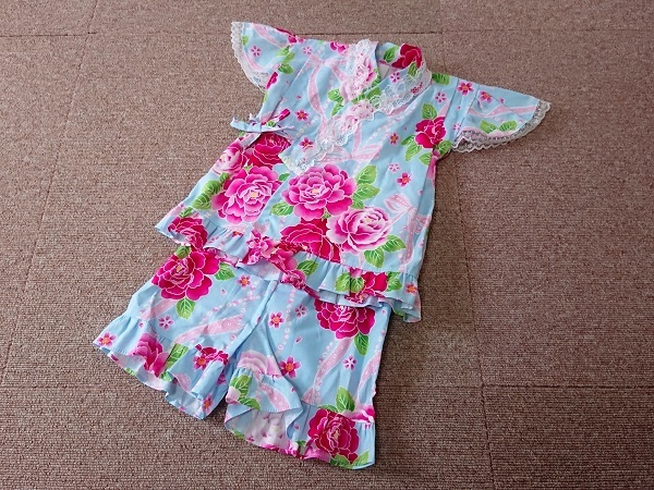 新品★フリフリ甚平★80㎝★レース付き/ラメ入り★日本製じんべい/お花/パジャマにも♪拍卖