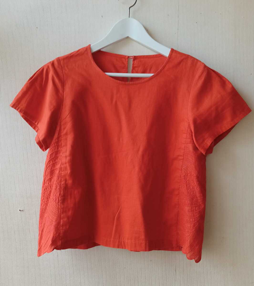 中川政七商店 コットン 刺繍 ブラウス オレンジ 綿 レース シャツ カットソー拍卖