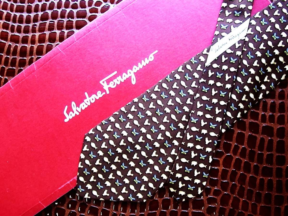 ◇E920R◇在庫処分SALE●フェラガモ【魚・昆虫(蝶 チョウ)豚ブタ】ネクタイ拍卖