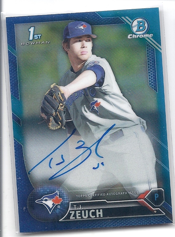 2016 Bowman Chrome Draft T.J. Zeuch Auto Blue Refractor /150拍卖