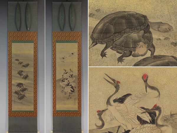 【真作】土佐光貞【双幅・慶祝図】◆絹本◆合箱◆掛軸 v05073拍卖