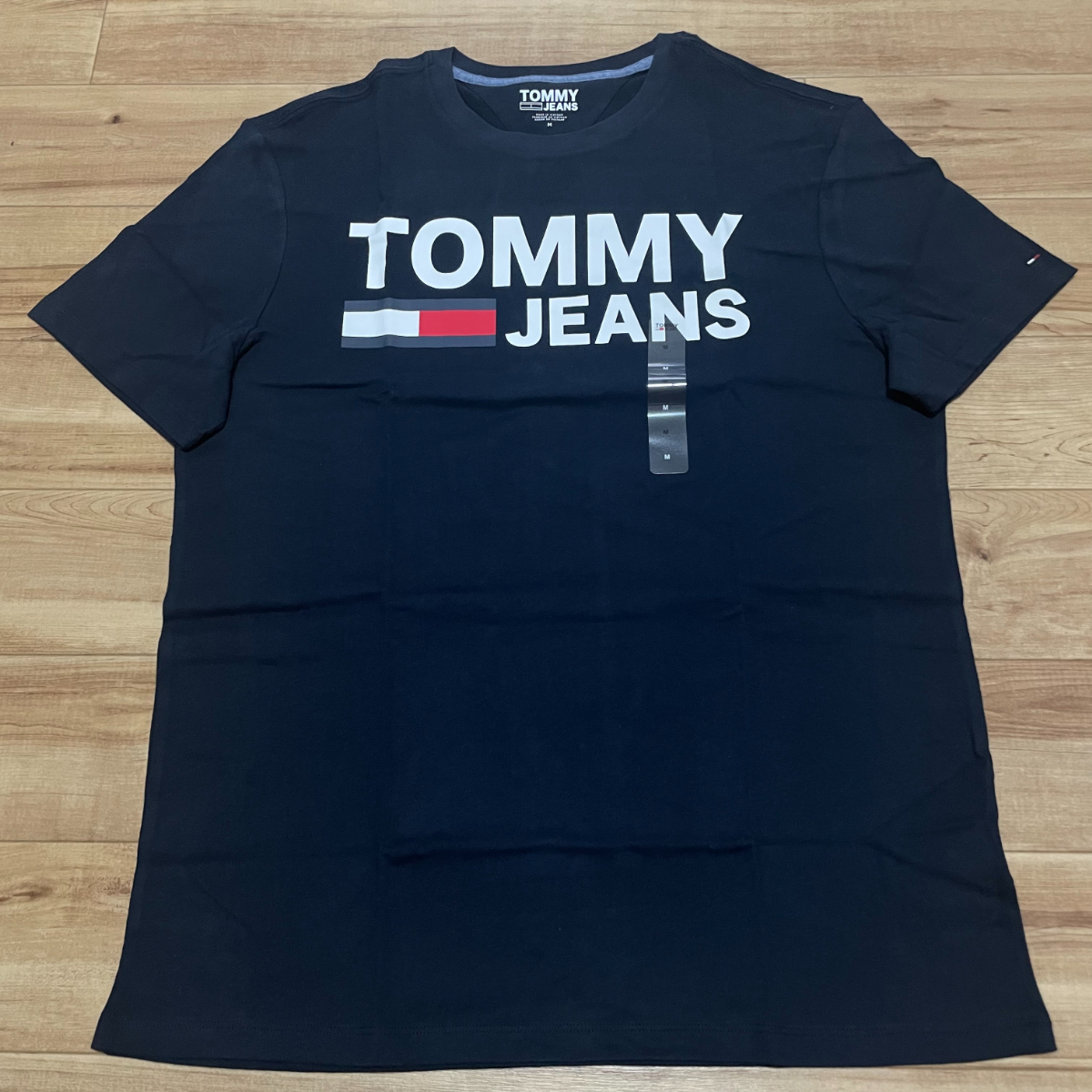 USA正規品 【 TOMMY JEANS 】 トミージーンズ ロゴ Tシャツ コットン100% ストリート HIPHOP 袖ワンポイント ネイビー 〈2XL〉拍卖