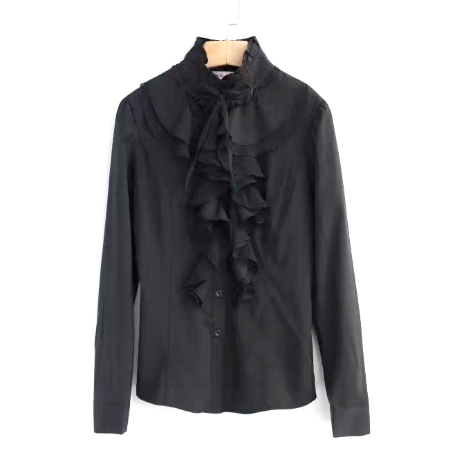 レディース ワイシャツ レトロ エレガント ブラック 無地 長袖 春 夏 free251拍卖