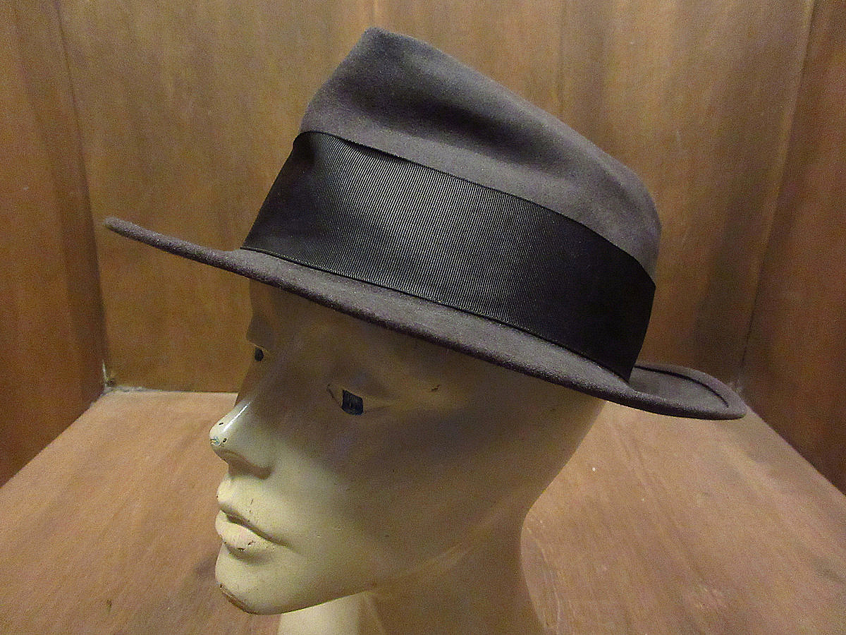 ビンテージ50's●STETSONフェドラハット焦げ茶7●210718i5-m-ht-flt 1950sステットソンフェルトハットソフト帽拍卖