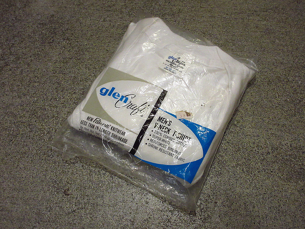 ビンテージ70's●DEADSTOCK glen Craft Vネックコットン白無地TシャツM A●210728i1-m-tsh-pl 1970sデッドストックメンズ拍卖
