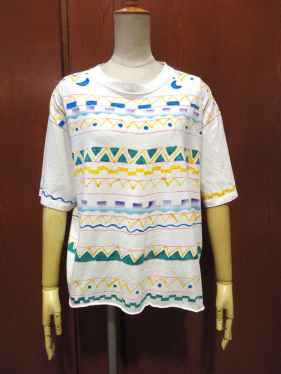 ビンテージ80's●コットンハンドペイントアートTシャツsize XL(46-48)●210723r5-m-tsh-ot古着半袖シャツメンズUSA製Hanesヘインズ拍卖