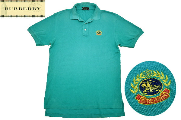 Y-2395★Burberrys バーバリー★激レア貴重 90s アメリカ製 ヴィンテージ エンブレルロゴ刺繍 水色 鹿の子 半袖 ポロシャツ M拍卖