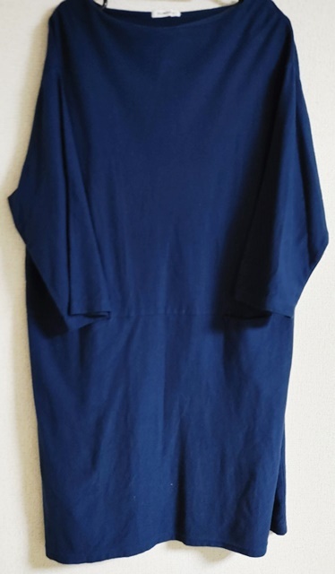 Lサイズ SELF SERVICE 長袖 七分 ワンピース チュニック 前ポケット 紺色拍卖