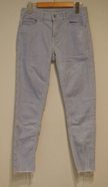 ZARA ザラ パンツ ボトムス ダメージ 切りっぱなしデザイン EUR36 ストライプ 水色 ymdnrk a201h0702拍卖