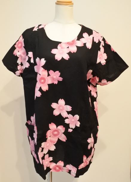 婦人服 半袖 丸首 ハンドメイド 花柄 ブラックxピンク kwmr a201kb0715拍卖