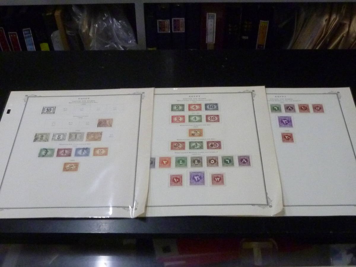 21MI S №16 エジプト切手 1888-1952年 SC#J9-46の内 計37種 3リーフ 未使用OH・使用済6種含 【SC評価 $286】拍卖