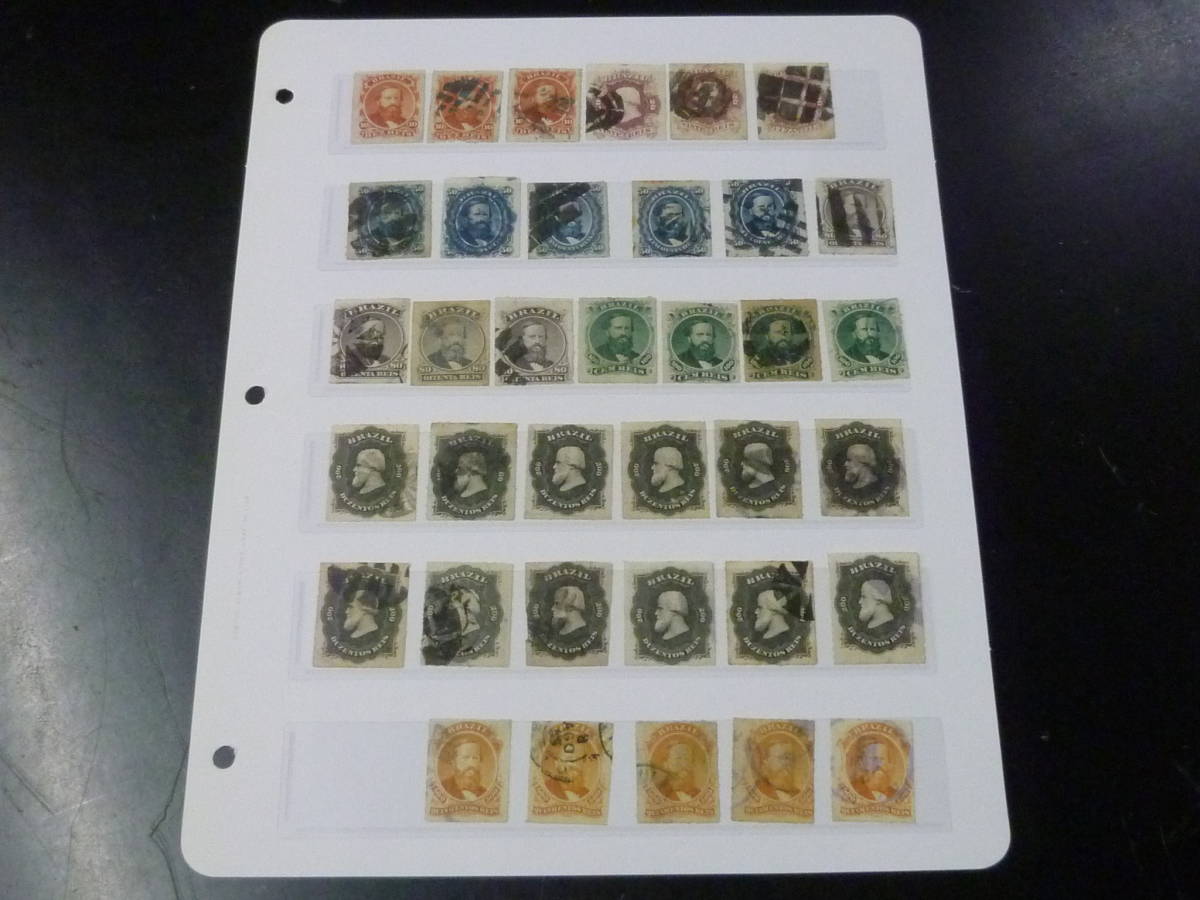 21MI S №D ブラジル切手 1876-77年 SC#61-67 皇帝図 7種 計36枚 ルレット目打 使用済 【SC評価 $660】拍卖