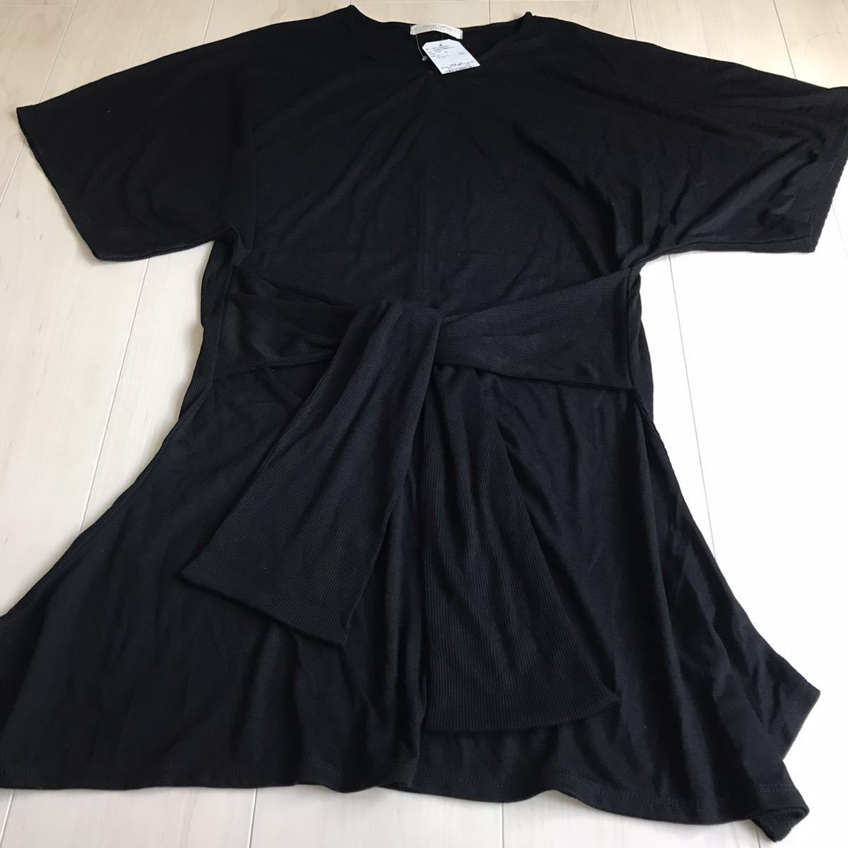 新品 半袖カットチュニック chocol raffine robe フロント結び 黒 フリー拍卖