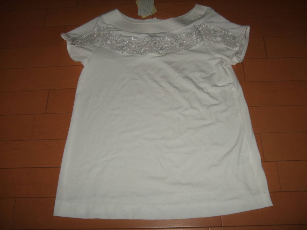 新品タグ付即決☆ミセス向き レースデザインカットソー☆ホワイト サイズM拍卖