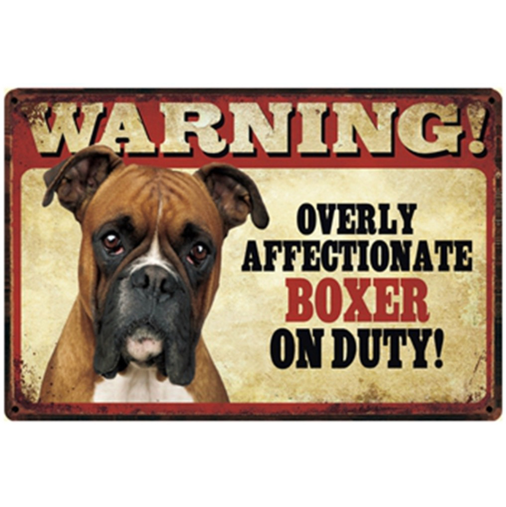 A1450 メタル サイン ブリキ 看板 金属 プレート パネル 店 注意 危険 防犯 動物 ペット 犬 番犬 猛犬 ボクサー 【3033】拍卖