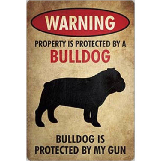 A2955 メタル サイン 金属 製 ブリキ 看板 プレート 店 注意 警告 危険 防犯 動物 ペット 犬 番犬 猛犬 ブルドッグ 9337拍卖