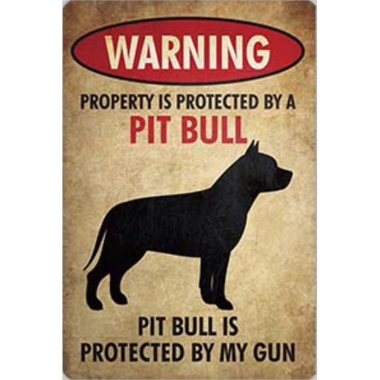 A2959 メタル サイン 金属 ブリキ 看板 プレート 店 注意 警告 危険 防犯 威嚇 動物 ペット 番 犬 猛犬 ピットブル 9341拍卖