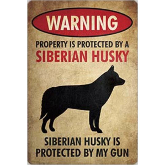 A2960 メタル サイン 金属 製 ブリキ 看板 プレート 店 注意 警告 危険 動物 ペット 猛 犬 番犬 シベリアン ハスキー 9342拍卖