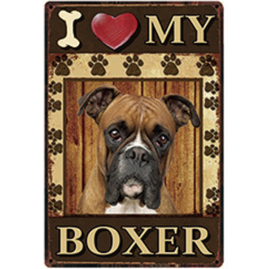 A1408 メタル サイン ブリキ 看板 金属 製 プレート アート パネル 店 注意 動物 ペット 愛 犬 I LOVE MY ボクサー 3256拍卖