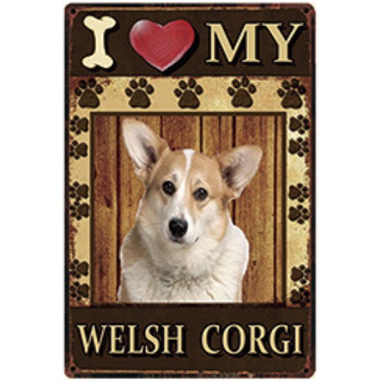 A1404 メタル サイン ブリキ 看板 金属 プレート パネル 店 注意 動物 ペット 愛 犬 I LOVE MY ウェルシュ コーギー 3252拍卖