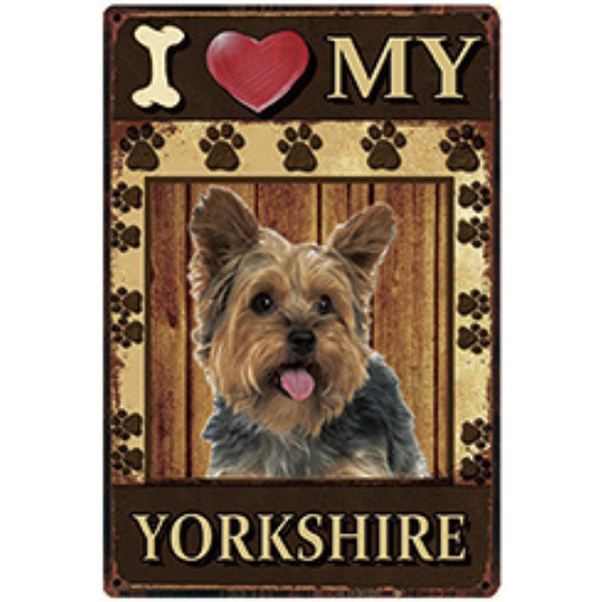 A1405 メタル サイン ブリキ 看板 金属 プレート パネル 店 注意 動物 ペット 愛 犬 I LOVE MY ヨークシャー テリア 3253拍卖