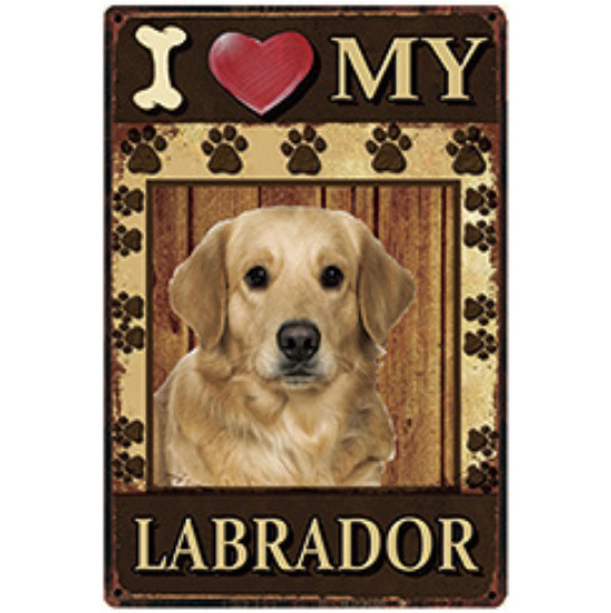 A1412 メタル サイン ブリキ 看板 金属 プレート パネル 店 注意 可愛い 動物 ペット 愛 犬 I LOVE MY ラブラドール 3260拍卖