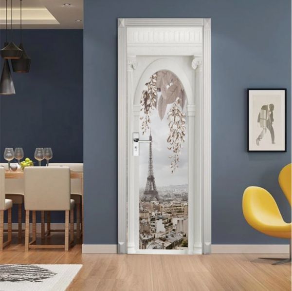 A3541 ドア 扉 ステッカー シール 剥がしやすい 防水 ビニール 壁紙 DIY リフォーム ウォール 風景 海外 街 並 タワー 窓 77*200cm【497】拍卖