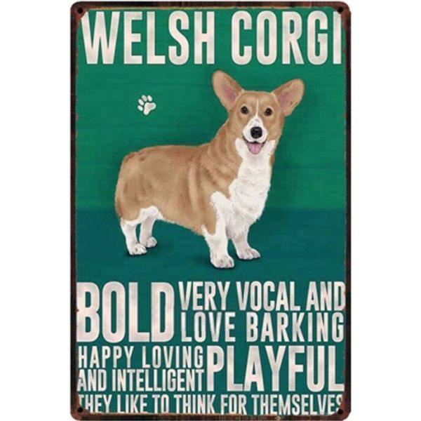 A1701 メタル サイン ブリキ 看板 金属 プレート アート パネル 店 注意 動物 ペット 愛 犬 ウェルシュ コーギー 【1620】拍卖
