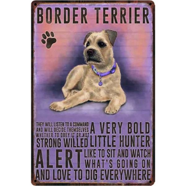 A1692 メタル サイン ブリキ 看板 金属 製 プレート アート パネル 店 注意 動物 ペット 愛 犬 ボーダー テリア 【1611】拍卖