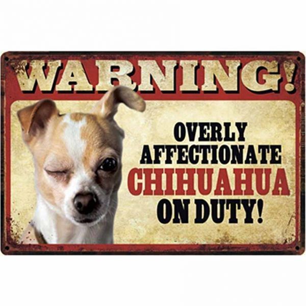 A1454 メタル サイン ブリキ 看板 金属 製 プレート パネル 店 注意 危険 防犯 動物 ペット 犬 番犬 猛犬 チワワ【3041】拍卖