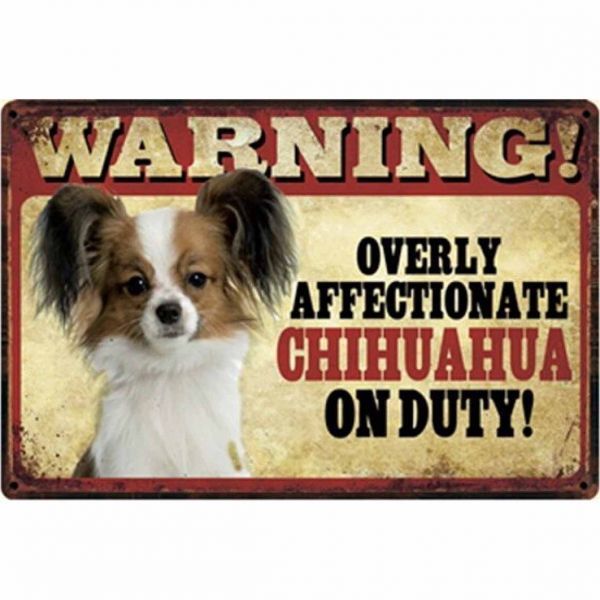 A401 メタル サイン ブリキ 看板 金属 プレート パネル 店 注意 警告 危険 防犯 動物 ペット 愛 犬 猛犬 チワワ【3095】拍卖