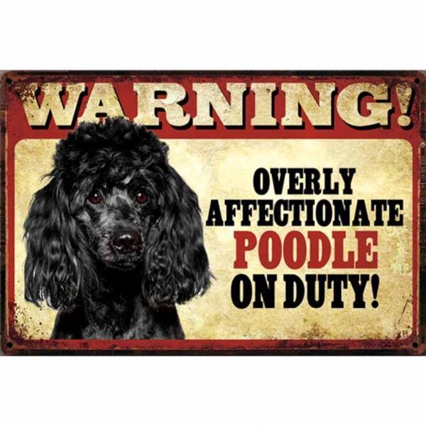 A812 メタル サイン ブリキ 看板 金属 製 プレート 店 注意 警告 危険 防犯 動物 ペット 犬 番犬 猛犬 プードル【3188】拍卖