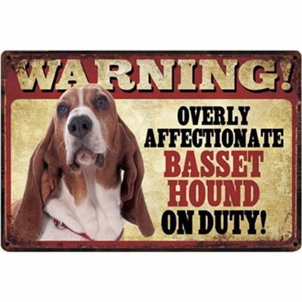 A824 メタル サイン ブリキ 看板 金属 製 プレート 店 注意 警告 危険 防犯 動物 ペット 猛 犬 バセット ハウンド【2937】拍卖