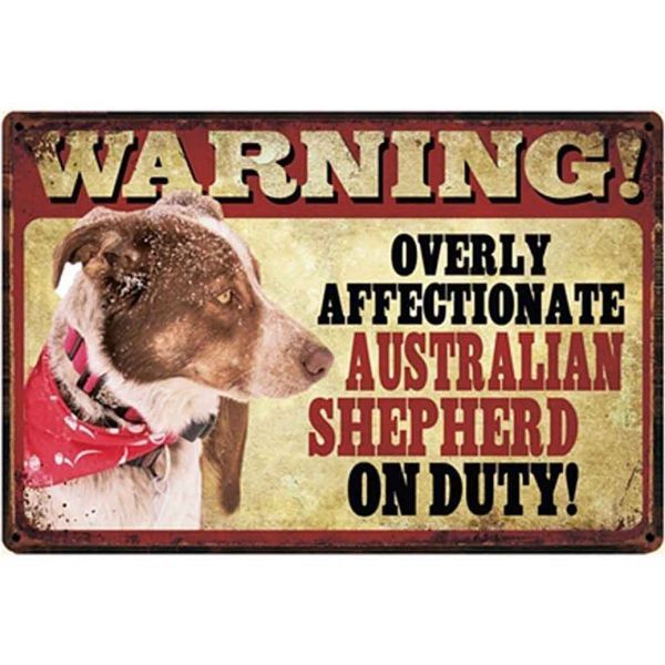 A822 メタル サイン ブリキ 看板 金属 製 プレート 注意 危険 防犯 動物 ペット 猛 犬 オーストラリアン シェパード【2935】拍卖