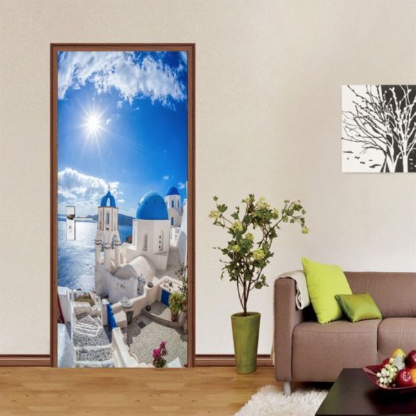 A1971 ドア 扉 ステッカー シール 剥がしやすい 防水 ビニール 壁紙 リフォーム ウォール 風景 空 雲 ギリシャ エーゲ 海 77*200cm【194】拍卖